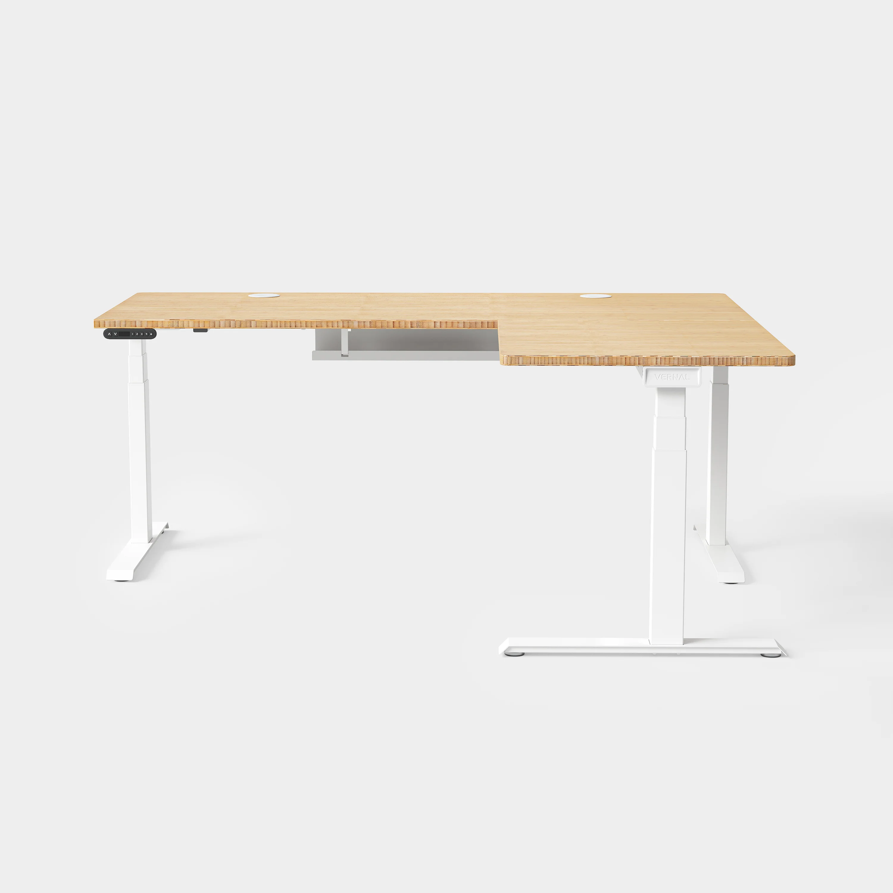 Vernal L-Shaped Standing Desks - Natural Bamboo/White - Image 3