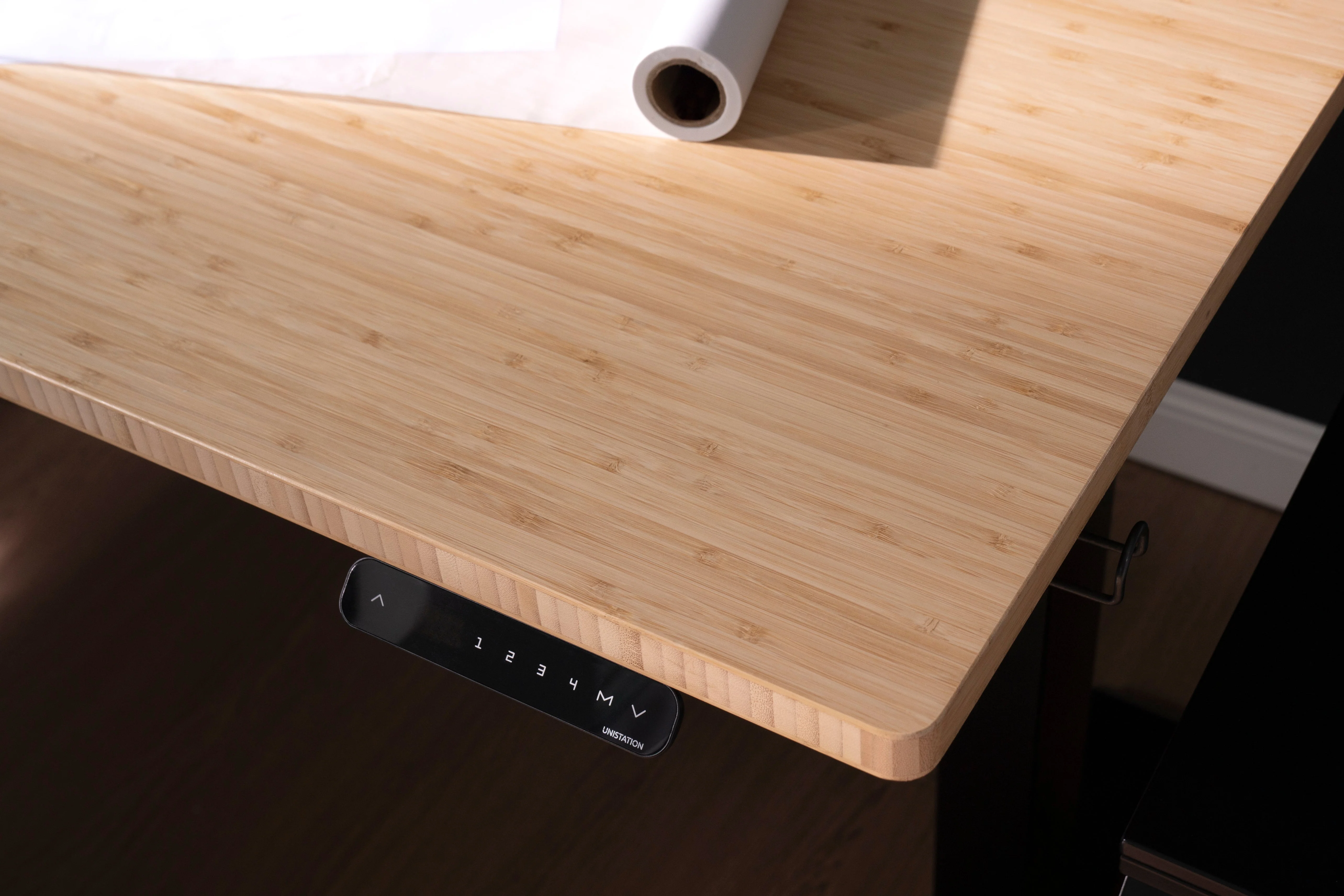 Vernal L-Shaped Standing Desks - Natural Bamboo/White - Image 4