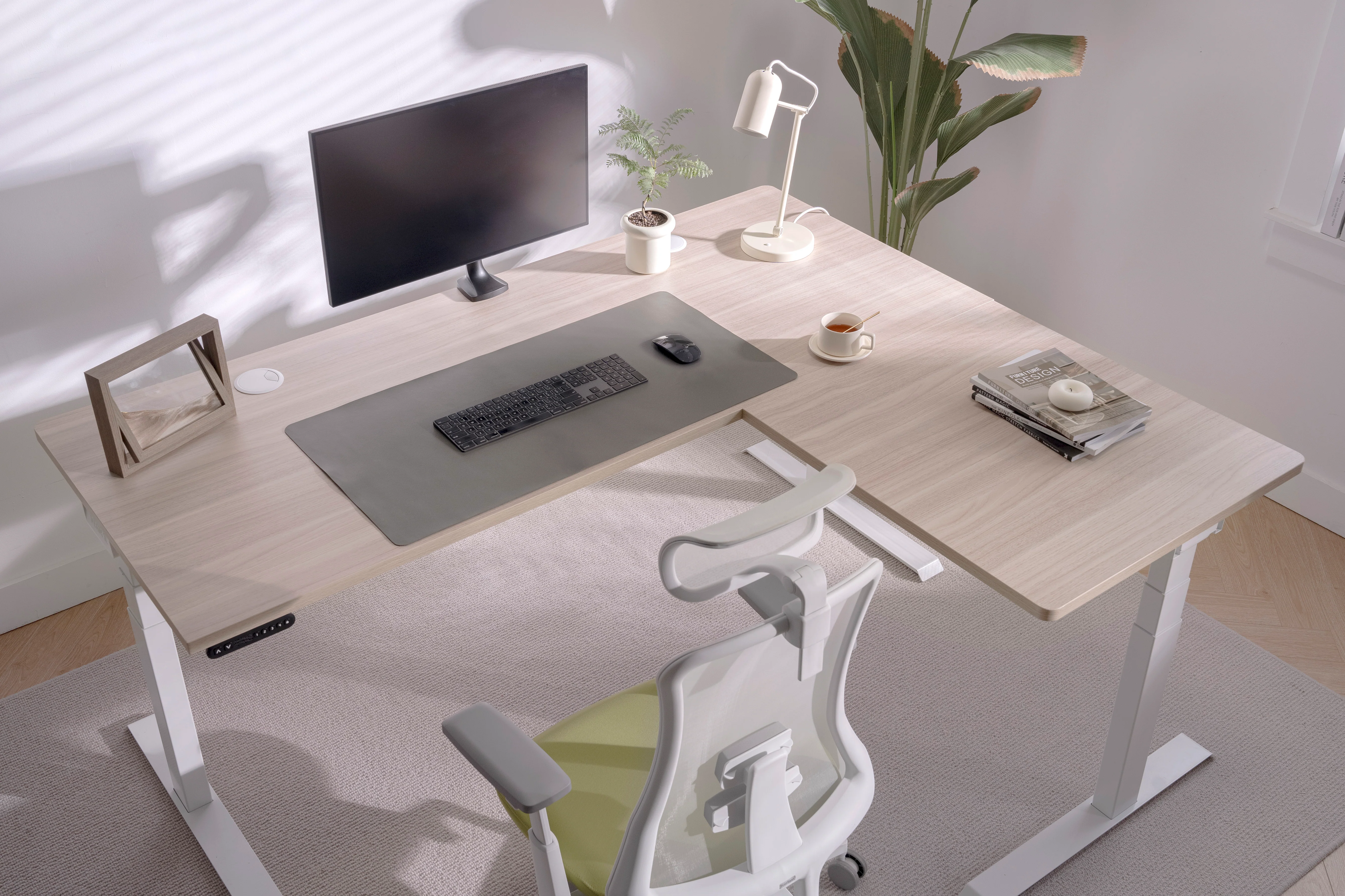 Vernal L-Shaped Standing Desks - Light Walnut/White - Image 2