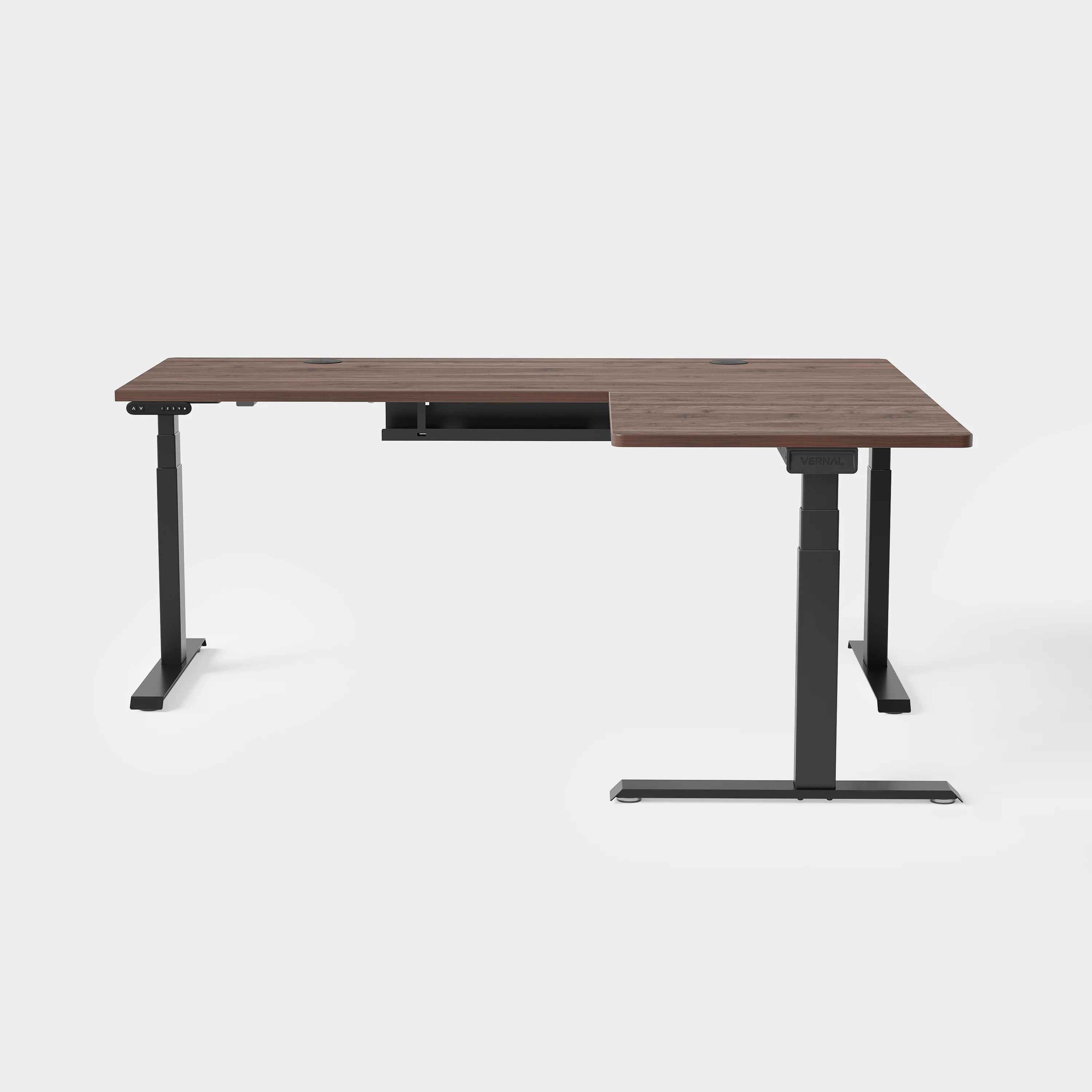 Vernal L-Shaped Standing Desks - Walnut/Black - Image 3